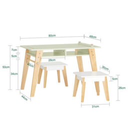 Sobuy Kmb92-Gr,children Table And Stools Set Green With Storage Shelves And Paper Roll Holder,green,w80Xd48Xh51 - thumbnail 3