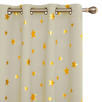 Deconovo Blackout Eyelet Curtains, Noise Reducing Curtains, Gold Star Foil Printed Curtains, W52 X L63 Inch, Beige, 2 Panels - image 1