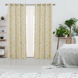 Deconovo Blackout Eyelet Curtains, Noise Reducing Curtains, Gold Star Foil Printed Curtains, W52 X L63 Inch, Beige, 2 Panels - thumbnail 3