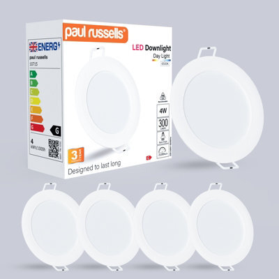 Paul Russells Led Round Panel Ceiling Lights, 6W 550 Lumens, Spotlights, Ip20, 6500K Day Light, Pack Of 4 - image 1