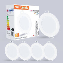 Paul Russells Led Round Panel Ceiling Lights, 6W 550 Lumens, Spotlights, Ip20, 6500K Day Light, Pack Of 4 - thumbnail 1