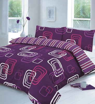 Homes & Linen Luxury Blake Geometric Duvet Cover Set With Pillowcase Reversible Stripes Bedding Set