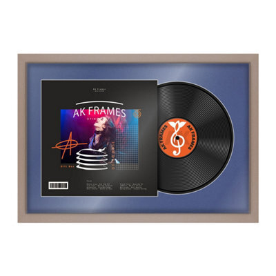 "AK Frames 25X17"" Rose Gold Modern Vinyl Record Frame With Blue Mount For 12 Inch Lp Cover & Disc - Overlapped Design" - image 1