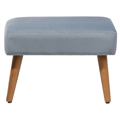 Wyld And Coco Grey Velvet Footstool With Rubberwood Legs Scandinavian Style, Rectangular 50 X 30 X 35 Cm - image 1