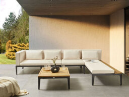 Beliani Garden Corner Sofa With Table 4 Seater Bracciano Left Hand Certified Acacia Wood Light Beige - thumbnail 2
