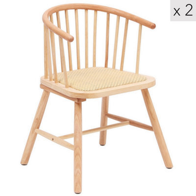 Nordlys Set Of 2 Wood And Natural Rattan Dining Chairs Exotic Boho Dining Room - image 1