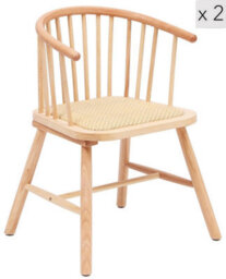Nordlys Set Of 2 Wood And Natural Rattan Dining Chairs Exotic Boho Dining Room - thumbnail 2