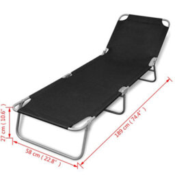 Walplus Folding Sun Lounger Powder-Coated Steel Black - thumbnail 6