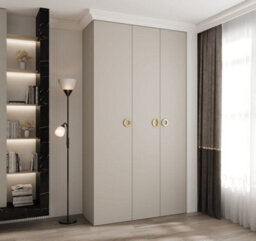 Arte Elegant Cashmere Como I Hinged Door Wardrobe H2460mm W1300mm D500mm, Three Doors, Eight Shelves, Hanging Rail, Gold Handles - thumbnail 2
