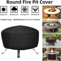 Guangyu Protective Cover (80 X 80 65 Cm) For Round Fire Pit, Waterproof, Black, Made Of Pvc, Garden Or Terrace. - thumbnail 2