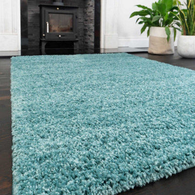 Loomed Soft Value Duck Egg Blue Shaggy Area Rug 110X160Cm - image 1