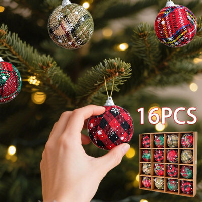 CLEFFNS 16Pcs Mini Christmas Ball Christmas Buffalo Plaid Ornaments Miniature Balls For Christmas Tree Mini Ornaments For Party Decoration - image 1