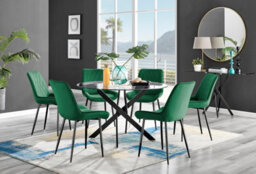 Furniturebox Uk Novara Black Leg 120Cm Round Glass Dining Table & 6 Green Pesaro Black Leg Chairs - thumbnail 1