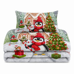 Velosso Multi Sweet Penguin Candy Cane Duvet Cover And Pillowcase Set Double - thumbnail 2