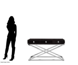 Orsina 3 Drawer Console Table, Textured Black Leather Finish, Stainless Steel Metallic Accentsconsole Table - thumbnail 3