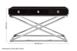 Orsina 3 Drawer Console Table, Textured Black Leather Finish, Stainless Steel Metallic Accentsconsole Table - thumbnail 4