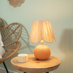 Valuelights Sebby Pair Of - Peach Ceramic Table Lamp With Natural Raffia Shade - Led Bulbs Included