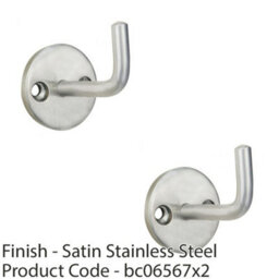 Loops 2 Pack - Slimline Single Coat Hook On Round Rose - 45mm Projection Satin Stainless Steel - thumbnail 2