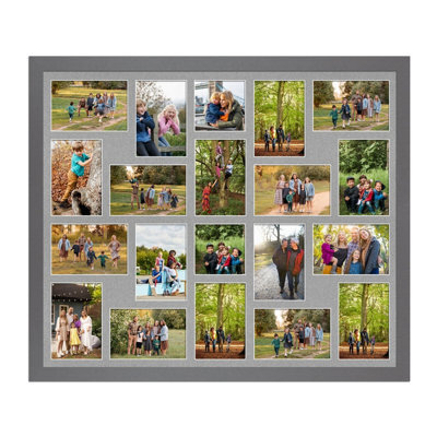 AK Frames 80X70Cm Dark Grey Modern Multi Photo Frame With Silver Mount - Holds 20 Apertures (18X) 6X4, (2X) 4X4 Photos - image 1
