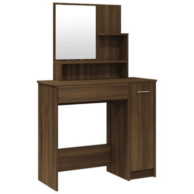 Berkfield Elegant Dressing Table With Mirror Brown Oak 86.5X35X136 Cm