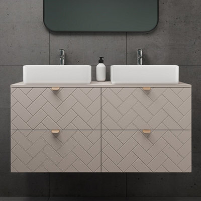 Heze Furniture Trend Herringbone Pattern Door 120Cm Bathroom Cabinet Vanity Unit With Worktop Cashmere - image 1