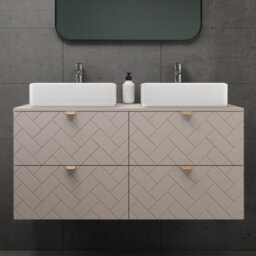 Heze Furniture Trend Herringbone Pattern Door 120Cm Bathroom Cabinet Vanity Unit With Worktop Cashmere - thumbnail 1