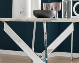 Furniturebox Uk Novara White Marble Round Dining Table & 4 Grey Corona Silver Chairs - thumbnail 6
