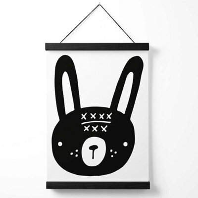 Artze Wall Art Cute Black Rabbit Scandi Animal Art Print With Black Frame Size: A4 - image 1