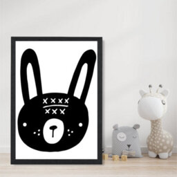 Artze Wall Art Cute Black Rabbit Scandi Animal Art Print With Black Frame Size: A4 - thumbnail 2