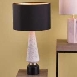 Xample Onora Terrazzo Table Lamp With Black Faux Silk Drum Shade - Resin Base With Gold Detailing, Modern Decorative Lighting