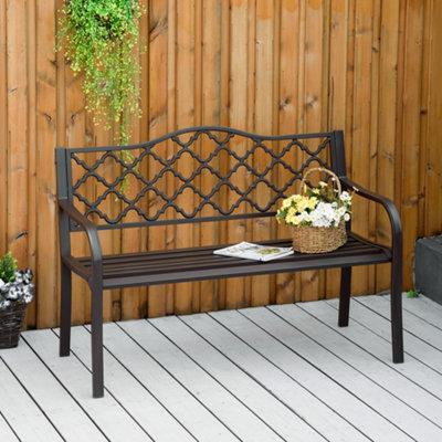 Outsunny Outdoor Garden Bench 2 Seater Patio Porch Loveseat Chair Seater Brown - image 1