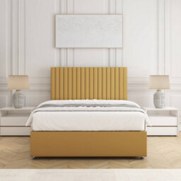 "Bsspoke Brooke Divan Bed Set Mustard Plush Velvet With 24Inch Panel Headboard & 10"" Mattress No Drawers In 3Ft 4Ft 4Ft6 5Ft 6Ft" - thumbnail 1