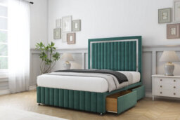 "Sloomy Boston Chrome Emerald Plush Divan Bed No Drawers-54"" Floor Standing Headboard 12"" Footboard 2'6 Small Single" - thumbnail 4