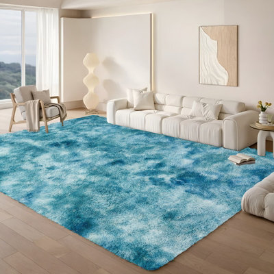 Aspire Homeware Non Slip Tie Dye Teal Shaggy Rug Soft Fluffy Washable, Living Area And Bedroom Rug, (L)200Cm X (W)140Cm