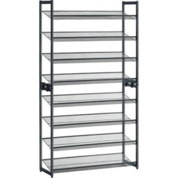 Tall Shoe Storage, Stackable Metal Organizer, Adjustable Shelving Unit, Footwear Display Rack, Cool Grey - thumbnail 9
