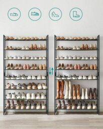 Tall Shoe Storage, Stackable Metal Organizer, Adjustable Shelving Unit, Footwear Display Rack, Cool Grey - thumbnail 4
