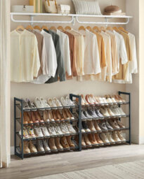 Tall Shoe Storage, Stackable Metal Organizer, Adjustable Shelving Unit, Footwear Display Rack, Cool Grey - thumbnail 3