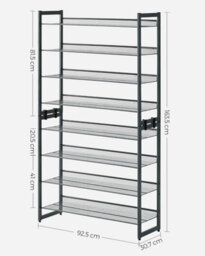 Tall Shoe Storage, Stackable Metal Organizer, Adjustable Shelving Unit, Footwear Display Rack, Cool Grey - thumbnail 2