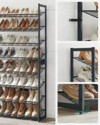 Tall Shoe Storage, Stackable Metal Organizer, Adjustable Shelving Unit, Footwear Display Rack, Cool Grey - thumbnail 6