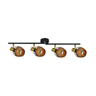 Luminosa Lighting Luminosa Copa Ceiling Spotlight Bar, Black, Gold, Rattan, 4X E14