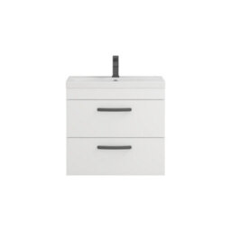 Royal Bathrooms Turin Gloss White 600mm Wall Hung Vanity Unit 2 Drawer With Mid-Edge Basin Sink & Matt Black Handles - thumbnail 6
