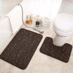 2 Piece Pebble Bath Mat Pedestal Set Non Slip Extra Large Bathroom Toilet Rugs - thumbnail 3