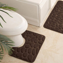 2 Piece Pebble Bath Mat Pedestal Set Non Slip Extra Large Bathroom Toilet Rugs - thumbnail 2