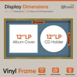 "30X17"" Gold Classic Vinyl Record Frame With Pompadour Mount For 12 Inch Lp Album Cover & Disc - Ak Frames" - thumbnail 2