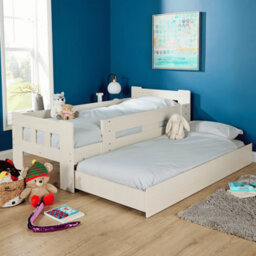 Home Source Ackworth Single White Pull Out Trundle Wooden Frame Guest Bed