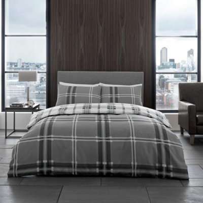 Gc Gaveno Cavailia Swiss Cheked Duvet Cover Bedding Set Grey Double 3Pc With Reversible Checkered Print Quilt Cover - image 1