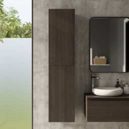 GoodHome Kentia Brown Walnut Veneer Bathroom Double Wall Cabinet (H)150Cm (W)35Cm - thumbnail 6