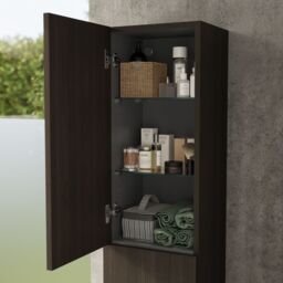 GoodHome Kentia Brown Walnut Veneer Bathroom Double Wall Cabinet (H)150Cm (W)35Cm - thumbnail 8