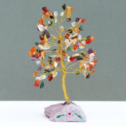 Serenityy Multi-Gem Gemstone Tree With 160 Stones, Mounted On Gemstone Rock Base - Handmade Decorative Figurine - thumbnail 1
