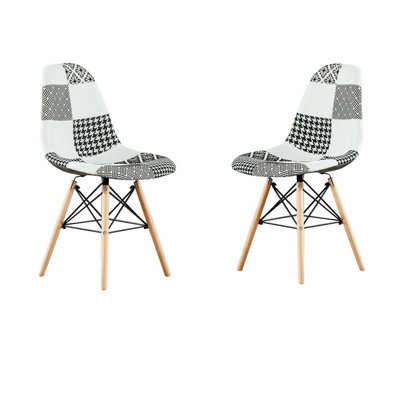 Life Interiors Set Of 2 Black/white Patchwork Modern Dining Chairs With Wooden Legs & Black Metal Wire Frame - image 1
